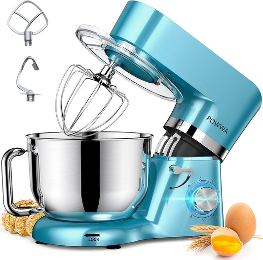Keukenmachine, 6,2 L, mengmachine, kneedmachine, 6 + 1 snelheid deegmachine, 1500 W deegkneedmachine met garde, deeghaak, garde en spatbescherming voor bakken, cake (blue)