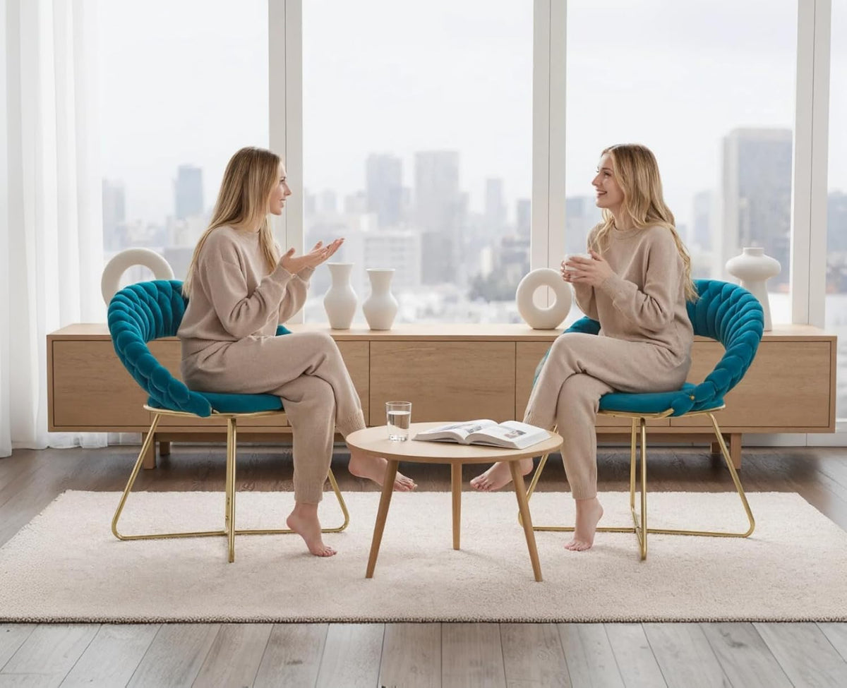chairus Set of 2 Blue Velvet Living Room Chair with Gold Metal Legs, Modern Bedroom Dressing Table Chair with Backrest, Blue - QUORE