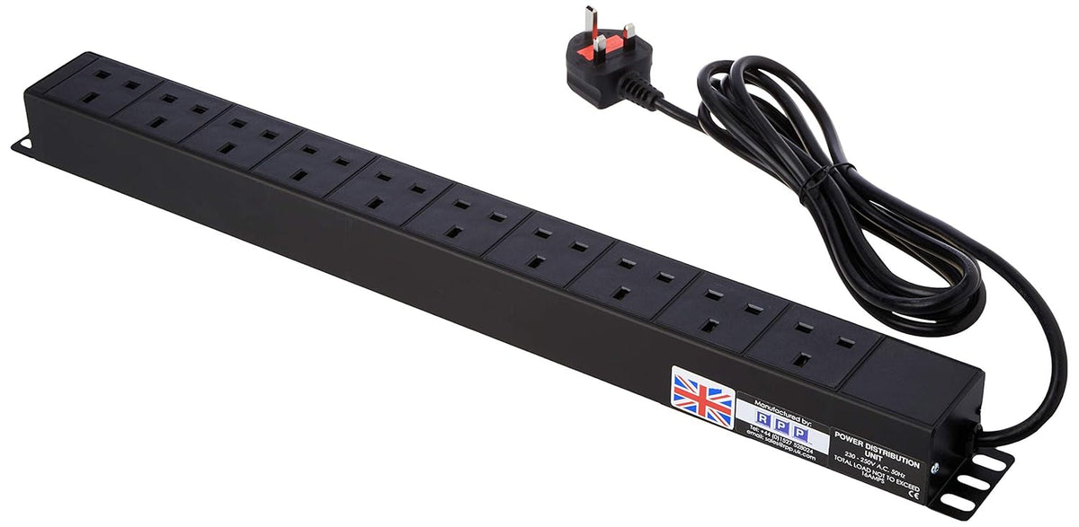 Stroomverdeelunit 10 Stopcontacten – PDU – Rack Stekkerdoos – Verdeelstekker – Stekkerblok – Horizontale Rackmontage – Aluminium Behuizing