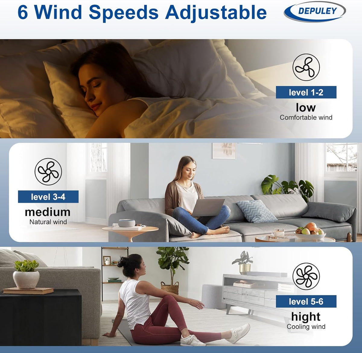 Depuley Grote plafondventilator zonder licht voor buiten: 132 cm, ventilator met afstandsbediening en app voor terras en tuin, stille plafondventilator, omkeerbare DC-timer voor slaapkamer, woonkamer