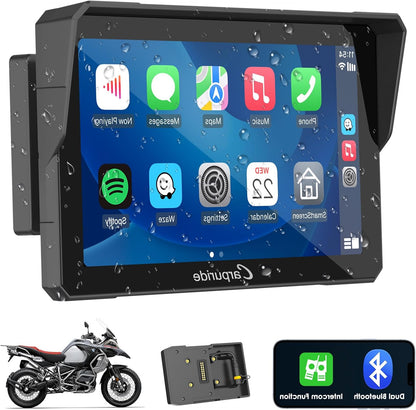 Motorfiets CarPlay-scherm – Motorfiets Navigatiesysteem – Motorfiets GPS Display – Motorfiets Touchscreen – Draadloze CarPlay & Android Auto – 7 Inch Waterdicht IPS-scherm – Dubbele Bluetooth & Intercomfunctie