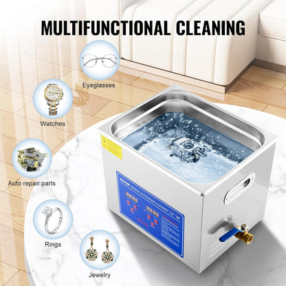 Ultrasone Reiniger – Sieradenreiniger – Ultrasoon Apparaat – Schoonmaakmachine – Juwelenreiniger – 10 Liter Inhoud – RVs Met Digitale Timer en Instelbare Verwarmingsfunctie