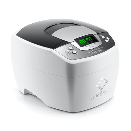 LifeBasis Digitale ultrasone reiniger, 35 kHz, ultrasoon reinigingsapparaat met verwarming en degas, ultrasone reiniger, timer, 1-30 minuten, ultrasoon bad voor bril, sieraden, gereedschap, kwast,
