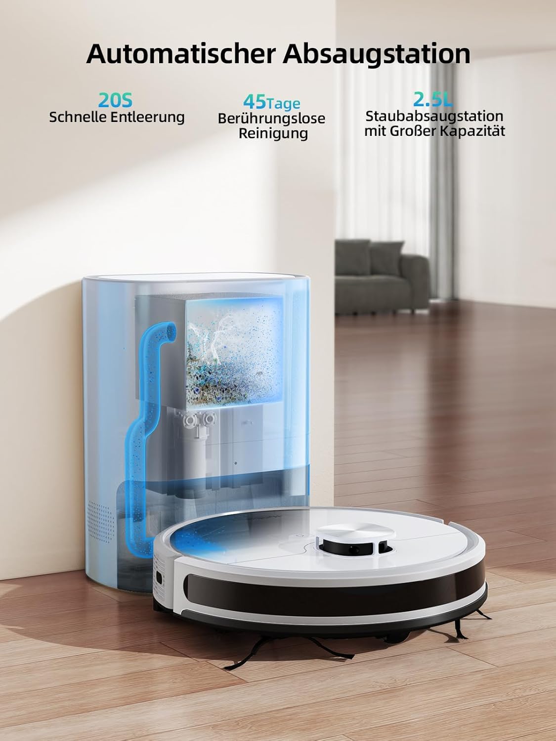 HONITURE Q6 SE robotstofzuiger met dweilfunctie, 3500 Pa stofzuigerrobot met opgeslagen kaarten, ideaal voor dierenharen, tapijten en harde vloeren, looptijd 200 minuten (met 2,5 l zuigstation)