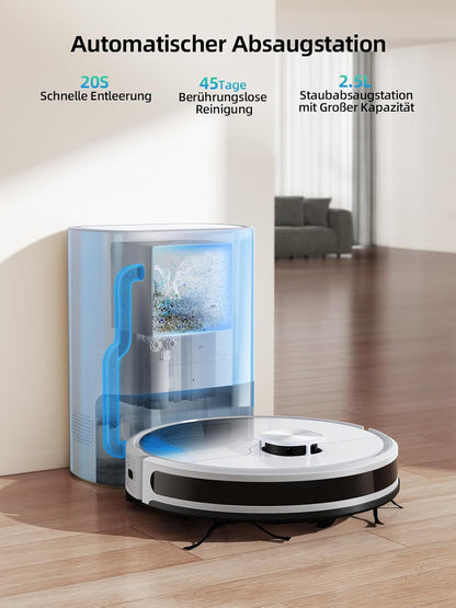 HONITURE Q6 SE robotstofzuiger met dweilfunctie, 3500 Pa stofzuigerrobot met opgeslagen kaarten, ideaal voor dierenharen, tapijten en harde vloeren, looptijd 200 minuten (met 2,5 l zuigstation)