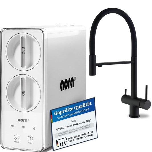 aora GT600 omgekeerde osmose-installatie + 3-weg armatuur zonder boren osmose waterfilter + 8-traps filtratie en filterwisseling in 3 sec. tankloos RO systeem - Alpina zwart