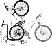 Fietsstandaard - Fiets Montagestandaard - Fietshouder - Vrijstaande Fiets-Vloerstandaard - met Vergrendelbare Wielen - In Hoogte Verstelbaar - voor Alle Fietstypes - tot 4inch Bandbreedte - Belastbaarheid tot 25kg - 85 x 68 x 43 cm - Zwart