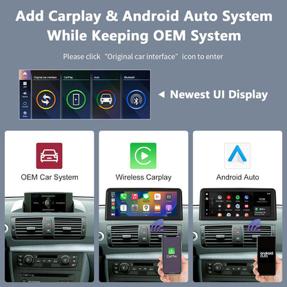 Road Top Wireless Carplay Android Car, 10.25 Inch Car Stereo Receiver for BMW 1er E81/E82/E87/E88 2004-2008 Year with CCC System, 1920 * 720 Car Touch Screen Multimedia Radio Receiver - QUORE
