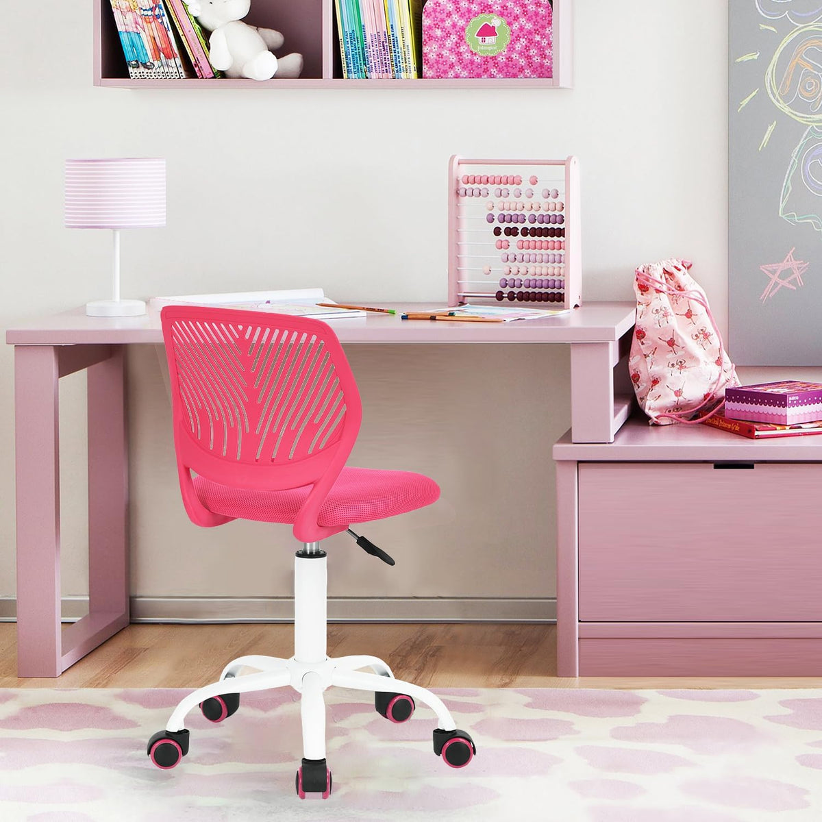 FurnitureR 2 stuks Home Office Chair, Ergonomische Verstelbare Hoogte Swivel Rolling. Kleurrijke computerstoel voor thuiskantoor, roze, metaal, roze, 38,5 cm x 40 cm x 75-87 cm