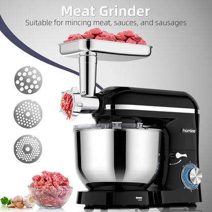 Blender Multifunctionele keukenmachine, 1800 W, professionele universele elektrische vleesmolen met mixer, glas 1,5 l, 3 hakplaten, roestvrijstalen kom 5,5 l