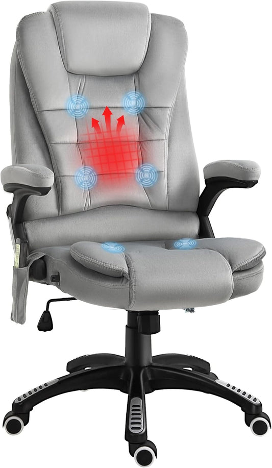 Massagebureaustoel – Bureaustoel – Gamestoel – Draaistoel – Ergonomische Bureaustoel – Grijs/Nylon – 6 Massagepunten – Kantelbare Rugleuning tot 130°