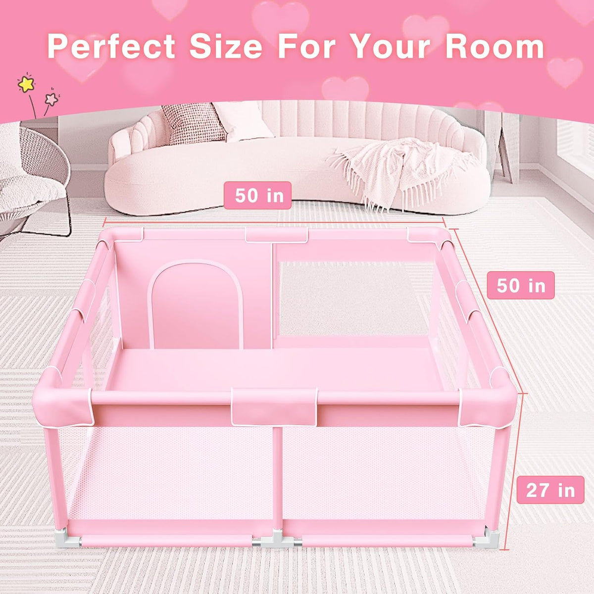 Baby playpen 1.2 * 1.2 m Pink - QUORE