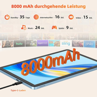Tablet 11 inch met toetsenbord: Android 15 8000 mAh Octa-Core 18 GB + 128 GB 2TB TF Tablet PC - WiFi 6 BT 5.2 1280*800 FHD + IPS 13MP + 5MP camera met muis, USB C, adapter, hoes, OTG-adapter, pen