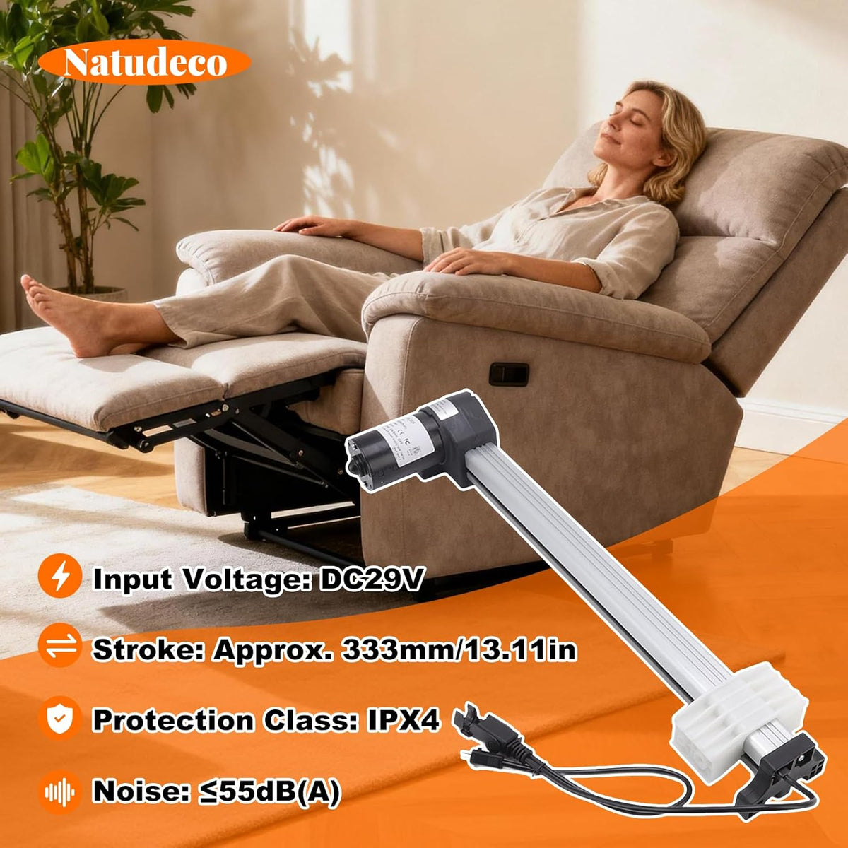 Motoractuator Elektrische Bank – Power Recliner Motor – Sofa Verstelmotor – Liftstoel Motor – Relaxfauteuil Motor – 1000N Stuwkracht – 333mm Slaglengte – Stil ≤55dB