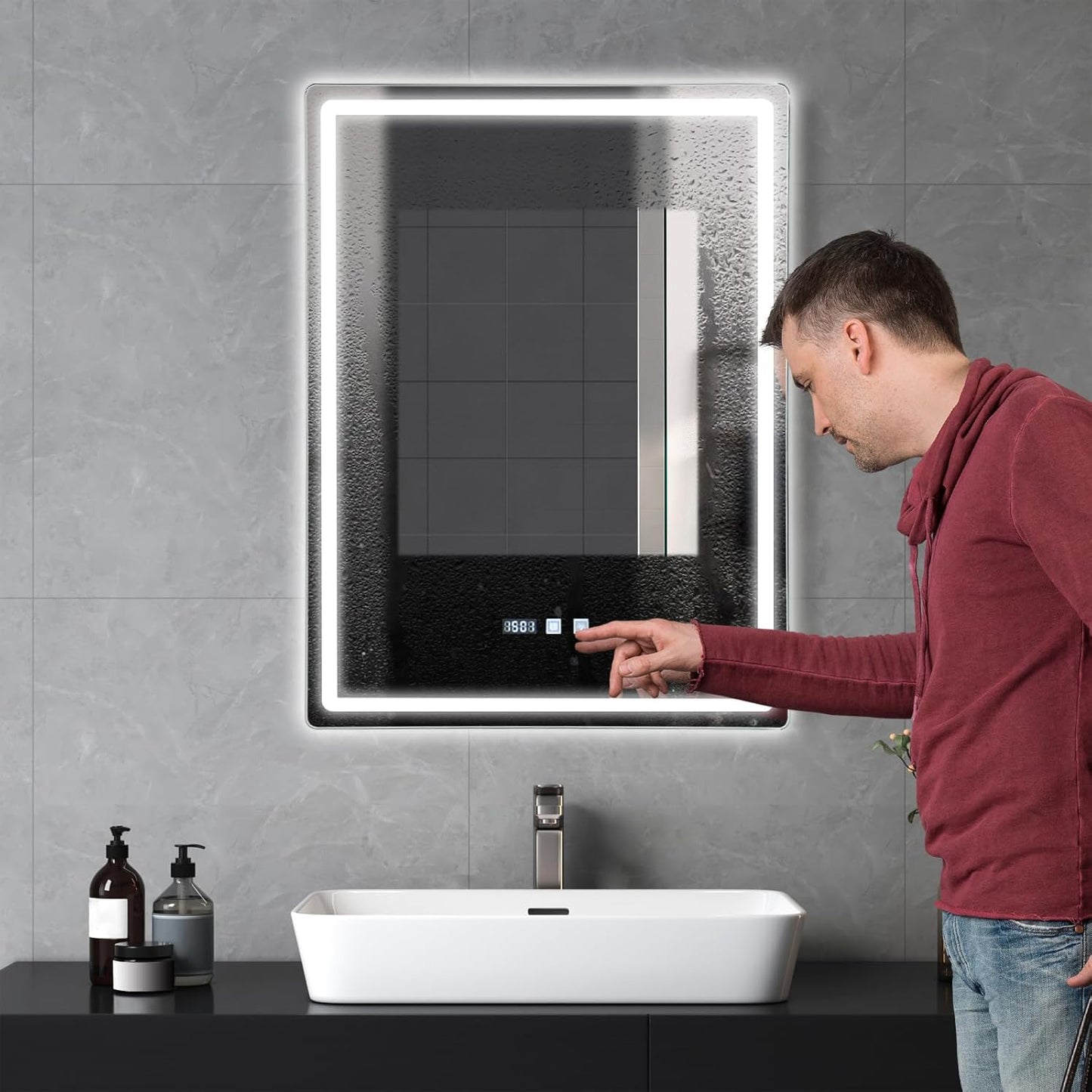 LED Spiegel Met Verlichting – Badkamerspiegel – Wandspegel – Make-Up Spiegel – Anti-Fog Spiegel – 50x70 cm – Instelbare Kleurtemperatuur – Anti Beslagen Functie