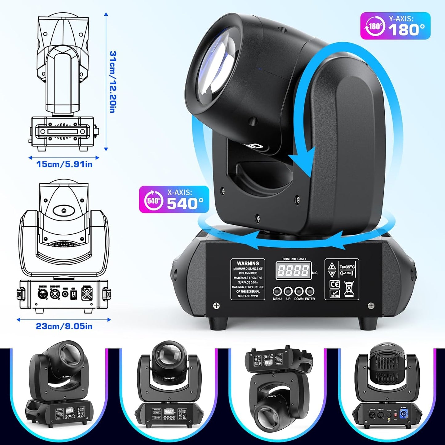 100 W Moving Head LED DMX DJ-lichten draaiende spot beam 18-voudig prisma podiumverlichting 8 kleuren met geluid geactiveerde modi voor bruiloftsfeesten kerk live band show bar disco party