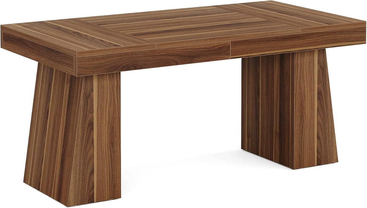 Tribesigns 55 inch Executive Desk, Mid-Century Modern Home Office Desk with Double Trapezoid Base, Wooden Computer Desk Business Workstation Desk Small Conference Table, Brown