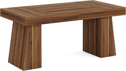 Tribesigns 55 inch Executive Desk, Mid-Century Modern Home Office Desk with Double Trapezoid Base, Wooden Computer Desk Business Workstation Desk Small Conference Table, Brown