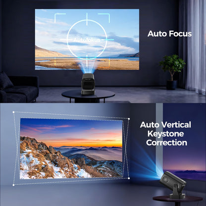 Magcubic Mini Projector 4K met Native 1080P, Draagbare Projector met Android, Autofocus & Keystone-correctie, WiFi 6 & Bluetooth 5.4, 5W Luidspreker, 180° Rotatie, Projector voor Slaapkamer HY310