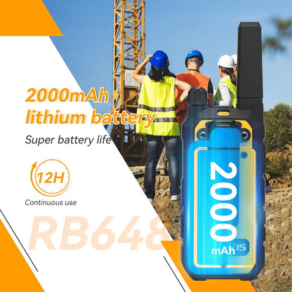 Retevis RB648 Walkie Talkie, IP67 Waterdichte Tweewegradio, Dubbele PTT, SOS-Vibratie, 2000mAh, Heavy-Duty Walkie-Talkie met Oortelefoon voor Bouwplaatsaannemers (4 Stuks, Geel)