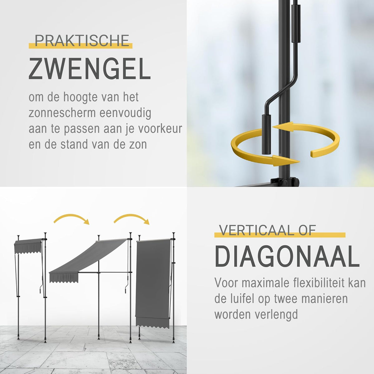 Sol Royal Zonwering 3m Breed Zonder Boren – Klemluifel met Handslinger – UV-bestendige Balkonzonwering voor Klemmen Weerbestendig voor Tuin Terras Staande Zonwering Antraciet – BM3
