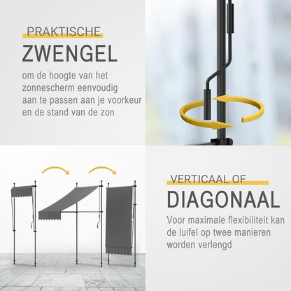 Sol Royal Zonwering 3m Breed Zonder Boren – Klemluifel met Handslinger – UV-bestendige Balkonzonwering voor Klemmen Weerbestendig voor Tuin Terras Staande Zonwering Antraciet – BM3