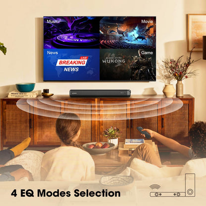 Soundbar voor TV 120W met Dolby Atmos, 2.1CH Surround Sound, TV Soundbar met Bedrade Subwoofer, 3D Home Cinema Geluid, 4 EQ Modi