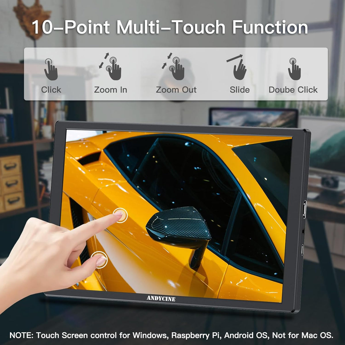 ANDYCINE N10 10.1 Inch Portable Touch Screen Monitor 1920x1200 with VESA 75mm, Image Rotation, Portable External Monitor, Compatible with Autocue, PC, Camera, CCTV and Game Consoles - QUORE