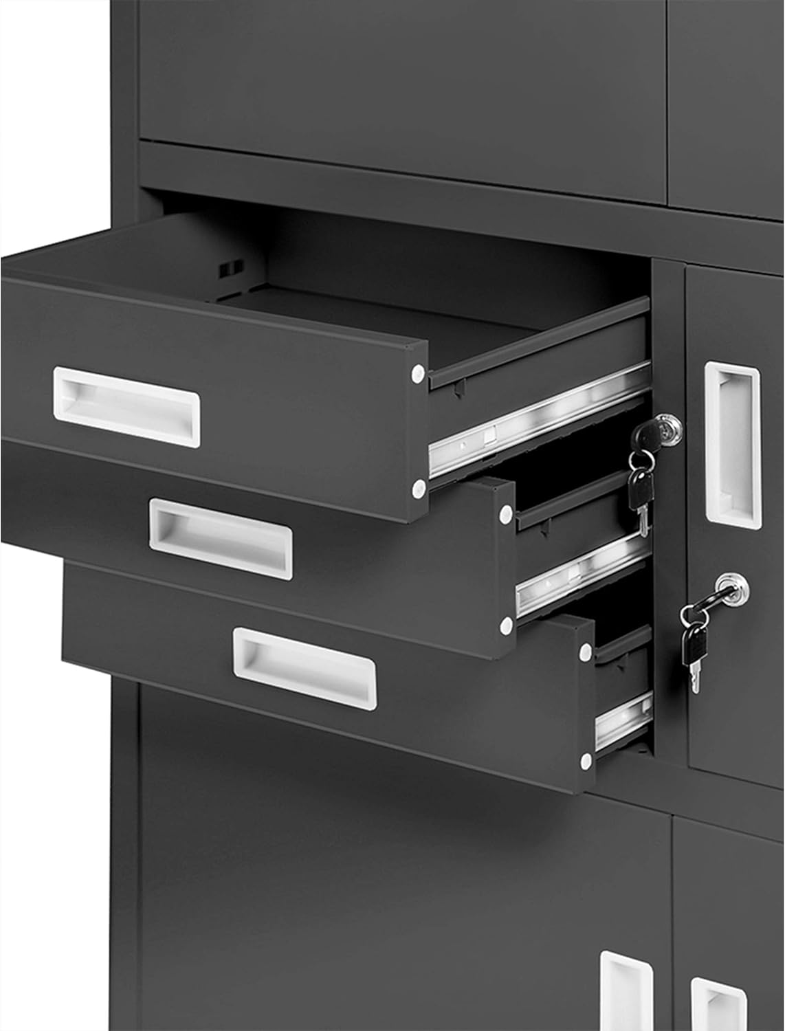 Filing Cabinet C018S II Office Cabinet Metal Cabinet Safe Box Secret Box 3 Drawers Powder Coating 185cm x 90cm x 40cm (Black) - QUORE