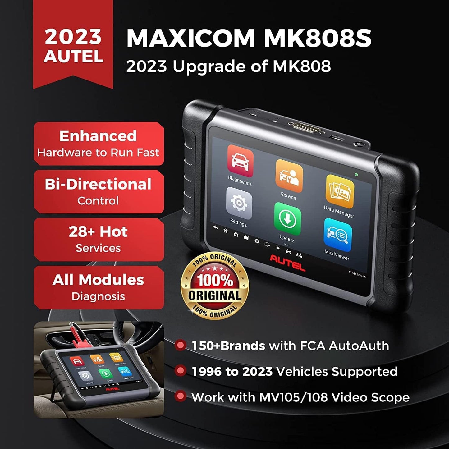 Autel MaxiCOM MK808S Auto Diagnostisch Hulpmiddel, 2025 Bidirectioneel Hulpmiddel Hetzelfde als MK808BT PRO, 28+ Service, Actieve Test, Alle Systeemdiagnose,