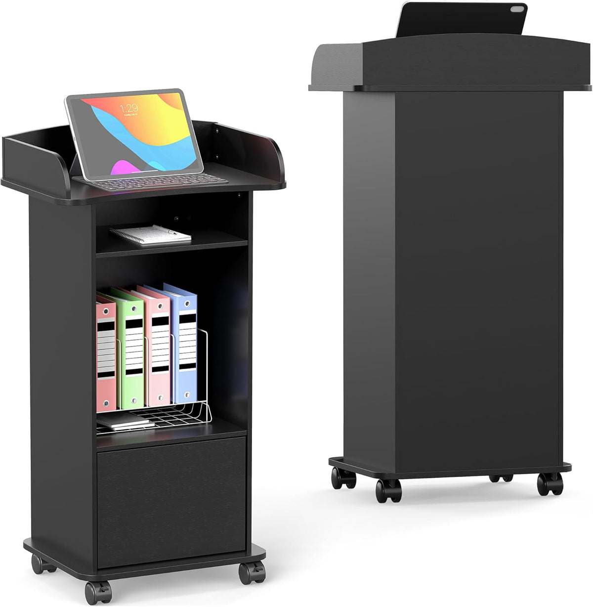 tonchean Lessenaar Podium Stand op Wielen Houten Preekstoelen Staand Bureau Podium Stand Spraak Bureau Host Podium met Opslag Plank voor Kerk Conferentie Auditorium Seminar School Kantoormeubilair