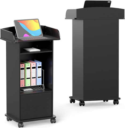 tonchean Lessenaar Podium Stand op Wielen Houten Preekstoelen Staand Bureau Podium Stand Spraak Bureau Host Podium met Opslag Plank voor Kerk Conferentie Auditorium Seminar School Kantoormeubilair
