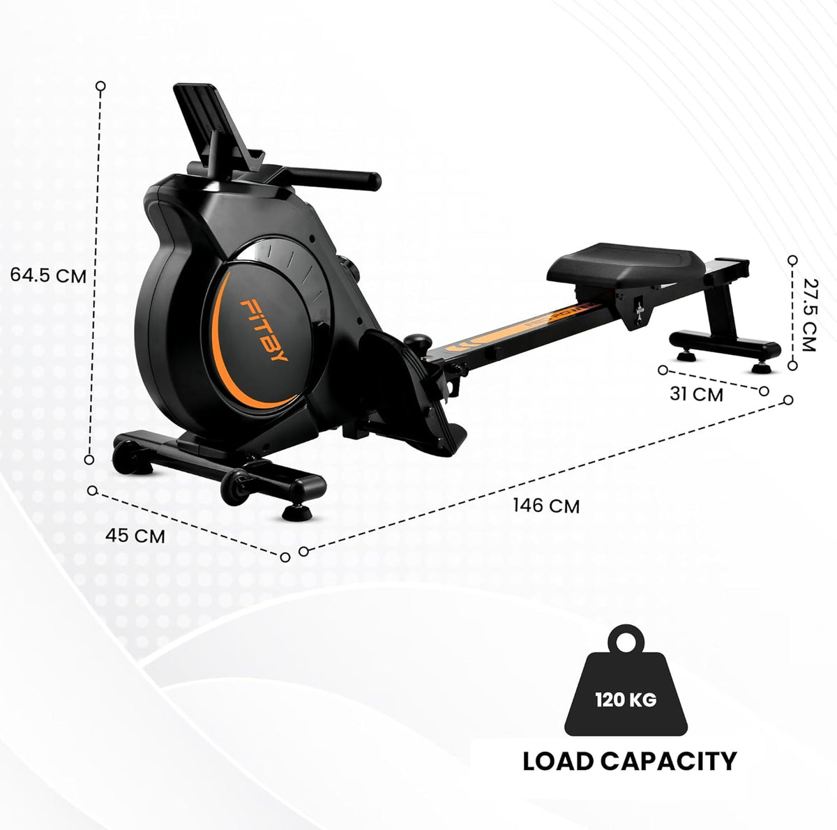 Rowing machine for home - Rowing machine with adjustable magnetic resistance - Rowing machine with 16 resistance levels - Collapsible - 150 kg load - LCD monitor - Black - QUORE