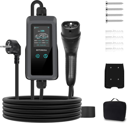 Type 2 EV-lader – Elektrische Autolader – EV Oplader – Type 2 Laadkabel – Draagbare EV Charger – Instelbare Stroom 6-16A – 3,68 kW Vermogen – 6 Meter Kabellengte