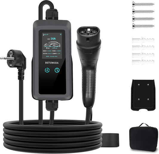 Type 2 EV-lader – Elektrische Autolader – EV Oplader – Type 2 Laadkabel – Draagbare EV Charger – Instelbare Stroom 6-16A – 3,68 kW Vermogen – 6 Meter Kabellengte
