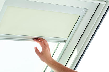 Original Roto Blackout Roller Blind ZRV Almost Full Darkening Guide Rail Silver For Roto Skylight Series Designo R6/R8, i8 and Classic 64/84 with Size 065/118 | 06/11 Beige - QUORE