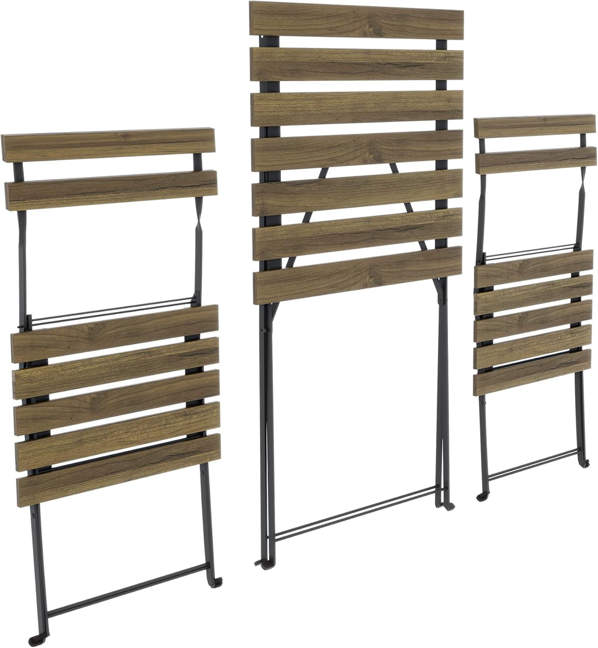Set bistrood, 2 stoelen met klaptafel, ruimtebesparend, acaciahout en metaal, voor terras, tuin, balkon, outdoor, zwembad, terras, meubels, eenvoudig design, bruin