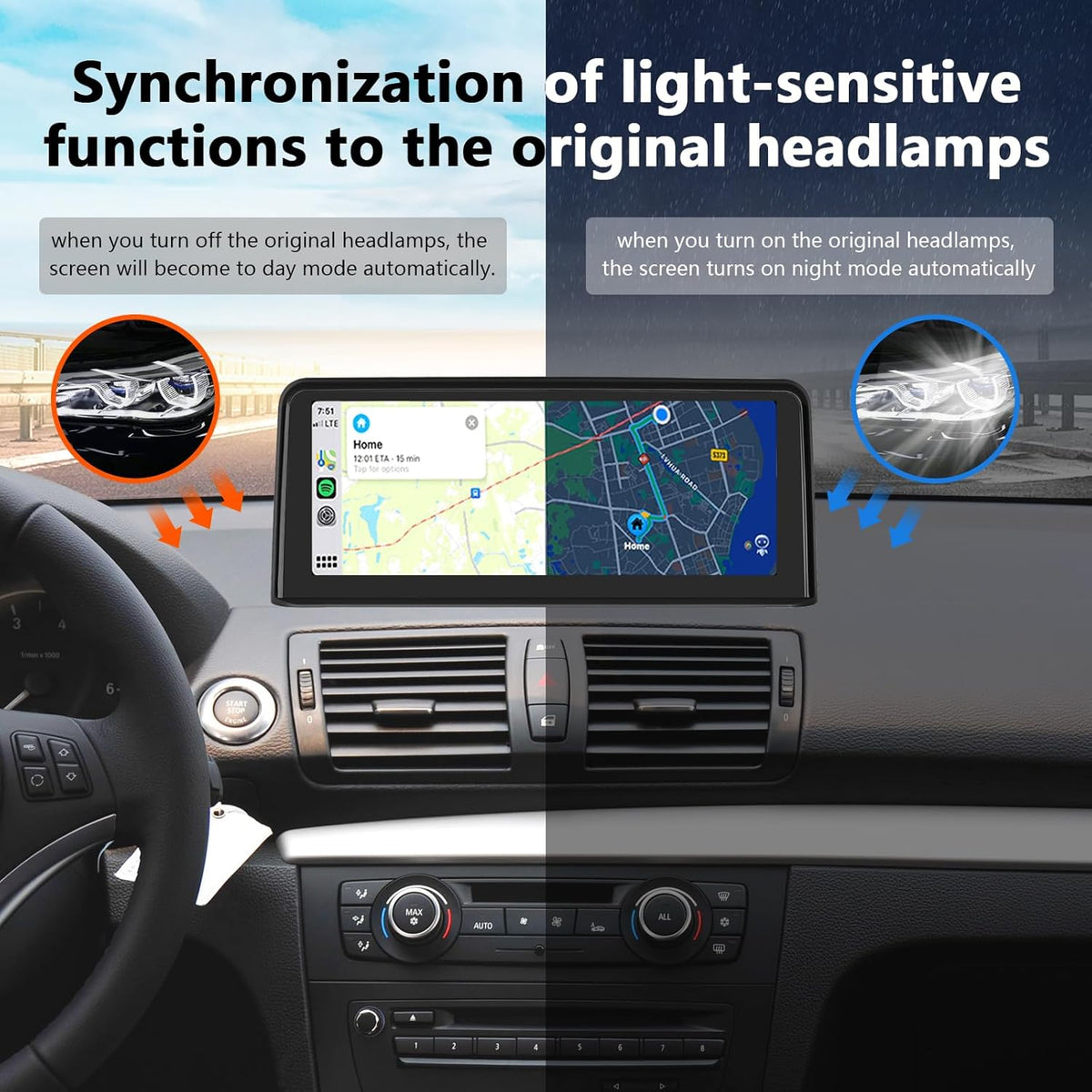 Road Top Wireless Carplay Android Car, 10.25 inch Car Stereo Receiver for BMW 1er E81/E82/E87/E88 2008-2012 Year with CIC System, 1920 * 720 Car Radio Touch Screen Multimedia Radio Receiver - QUORE