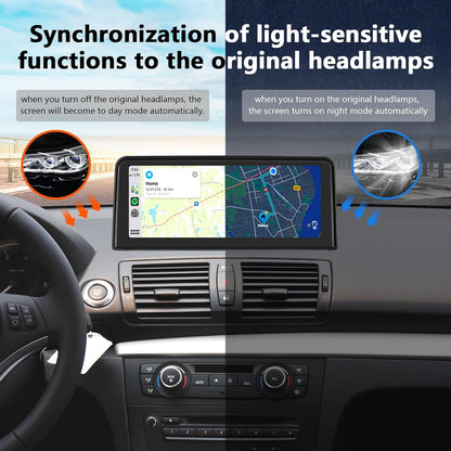 Road Top Wireless Carplay Android Car, 10.25 inch Car Stereo Receiver for BMW 1er E81/E82/E87/E88 2008-2012 Year with CIC System, 1920 * 720 Car Radio Touch Screen Multimedia Radio Receiver - QUORE