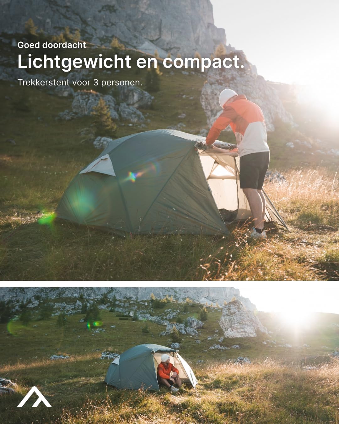qeedo Light Birch M trekking tent, 3 persoons, kleine verpakkingsmaat (53 x 18 cm), licht (3,48 kg)