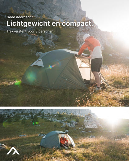 qeedo Light Birch M trekking tent, 3 persoons, kleine verpakkingsmaat (53 x 18 cm), licht (3,48 kg)