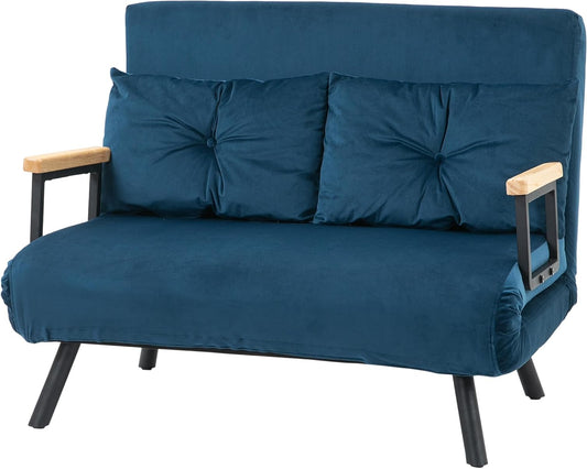 Slaapbank – Bedbank – Sleeperbank – Logeerbank – 2-in-1 Sofa – Verstelbare Rugleuning – Fluweel Bekleding – Compact 102x73x81 cm – Blauw