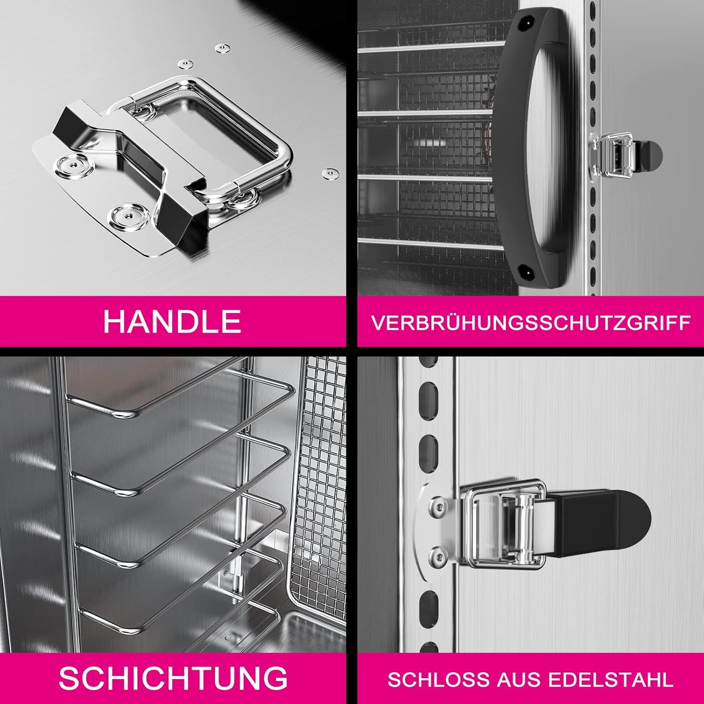 Lecon Voedseldroger van roestvrij staal, dehydrator, 30-90 °C, 24-uurs timer, dehydrator voor levensmiddelen, vlees, vruchten, groentedroger, fruitdroger, droogmachine met schort, verzegelde tank (8
