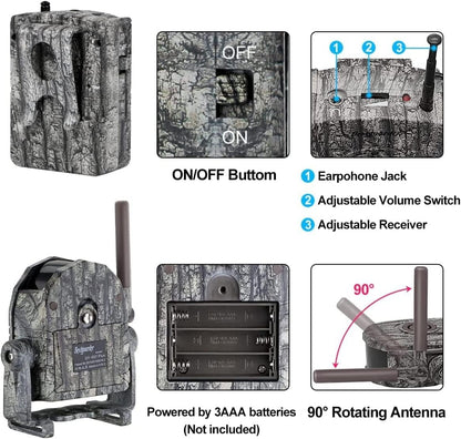Draadloos alarmsysteem, 300 m lang bereik, jachtalarm, weerbestendig, bewegingsmelder en detector, bewaking en bescherming, voor buiten, 1 ontvanger en 5 sensoren