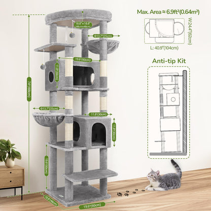 Krabpaal – Kattenboom – Kattentoren – Krabmeubel – Kattenhuis – Hoogte 188 cm – Extra Stabiel Met Sisal