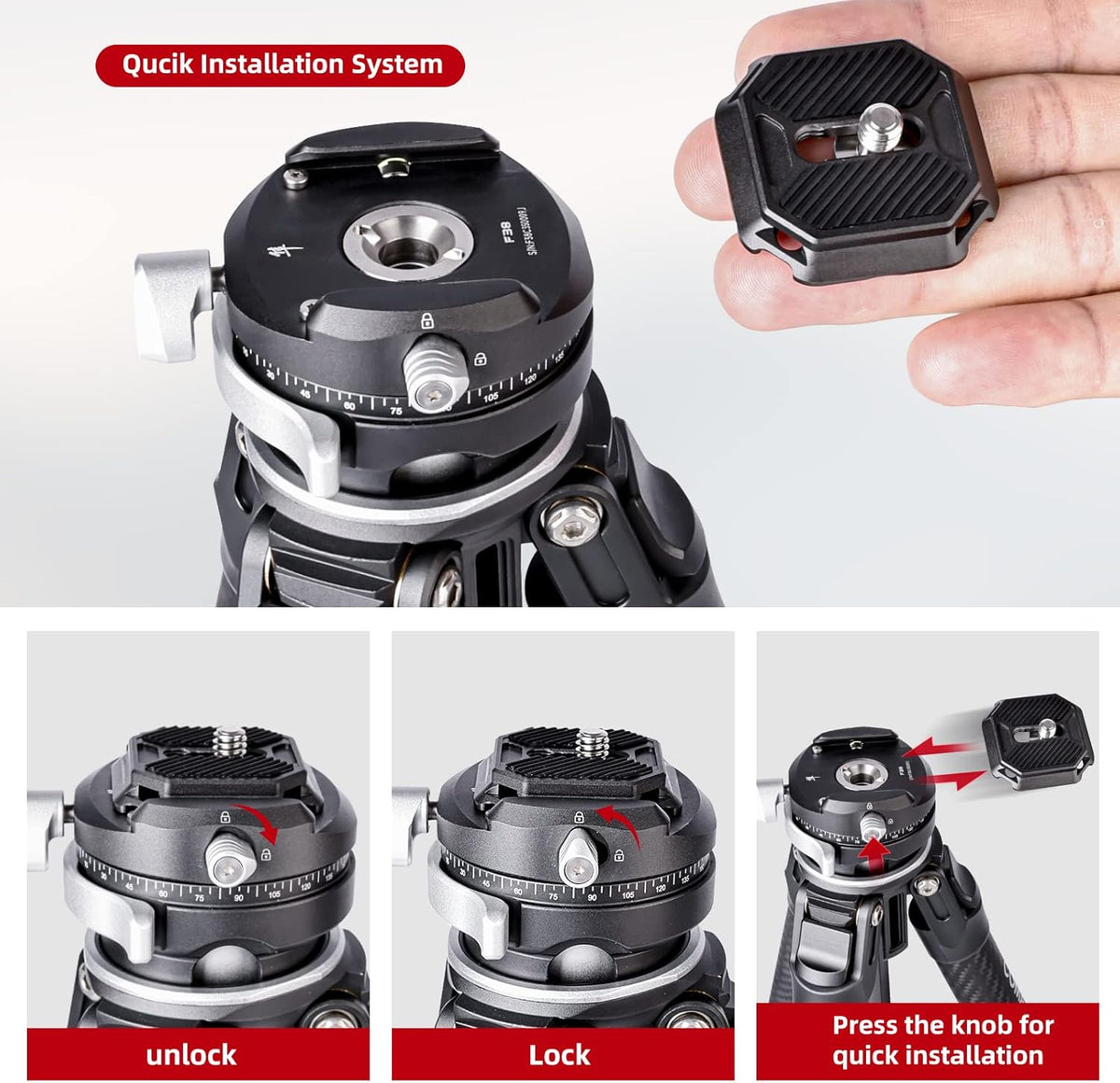 COMAN Zero F38 koolstofvezel statief met 360° panoramische kogelkop en F38 videostatief voor DSLR-camera's, lichtgewicht met hoogte