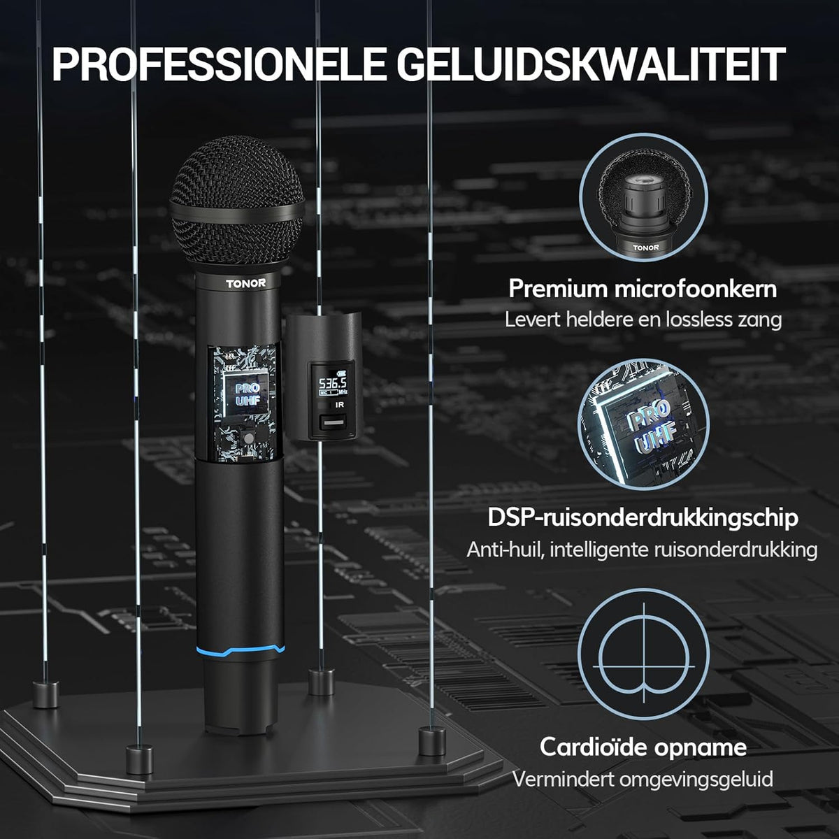 Draadloos microfoonsysteem – Draadloze microfoon, microfoonset, karaoke microfoon, set van 2 – Auto-Scan & IR-Koppeling – Bereik Tot 100 Meter