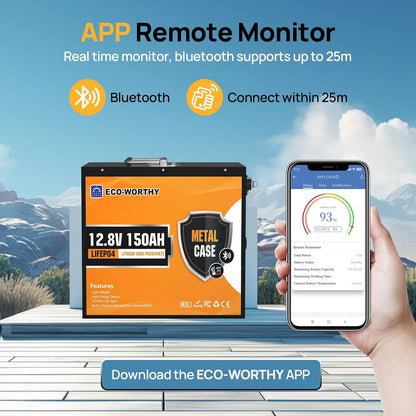 Li-ion accu – Lithium accu – LiFePO4 batterij – Camper accu – 12,8V 150Ah Bluetooth – Koudetemperatuurbescherming – 15.000 laadcycli – 1920Wh capaciteit