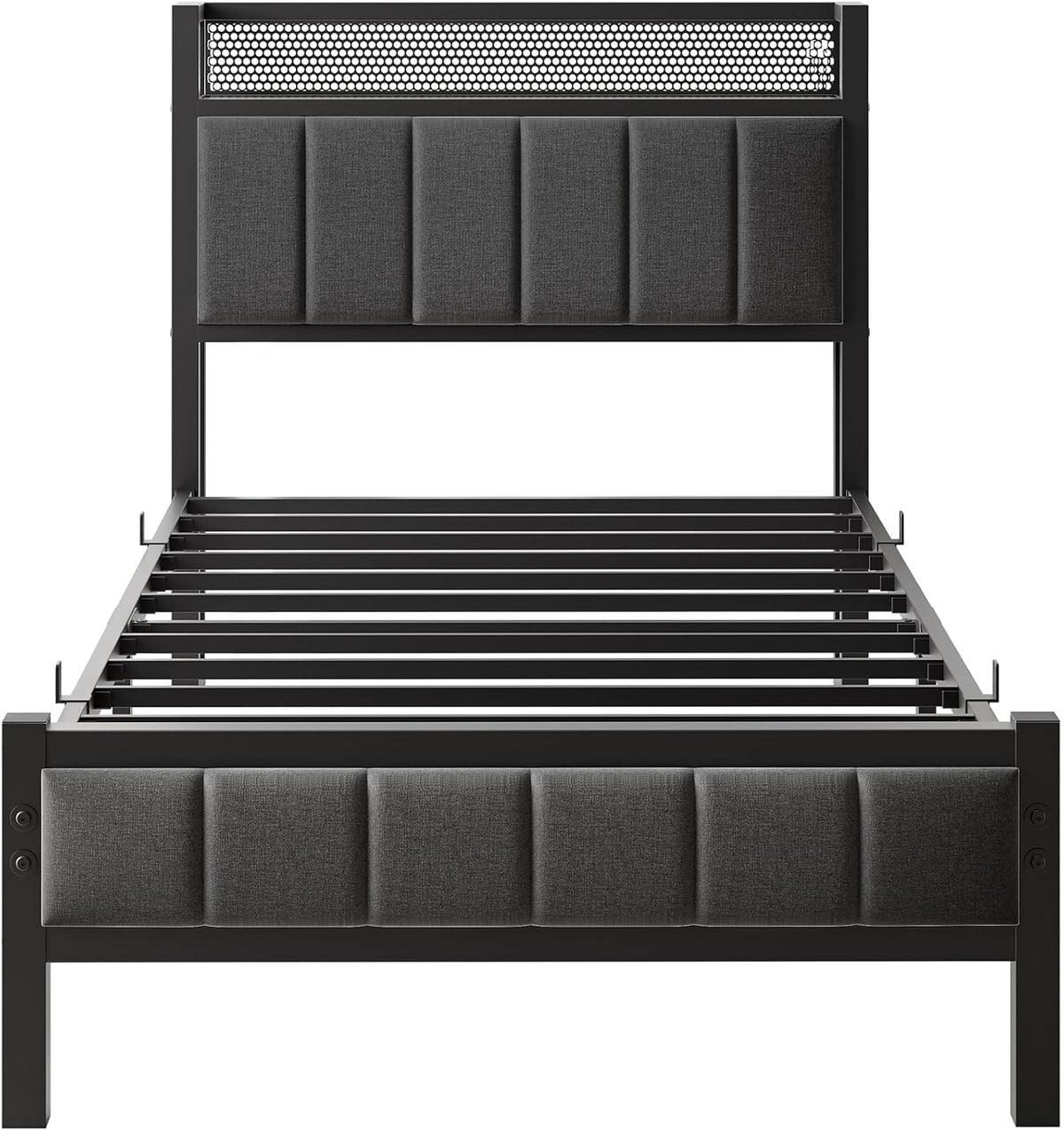 3ft eenpersoonsbedframes met opberghoofdeinde, zwaar metalen bedframe eenpersoons, geen boxspring nodig, solide bedsteadbasis/sterke stalen latten ondersteuning/grijs