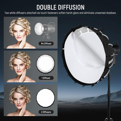 NEEWER Parabolic Softbox Kit, 23,6 inch Bowens Mount Soft Box met lichtdiffusors voor studiofotografie, video-opname, streamingverlichting, compatibel met Aputure 120d, compatibel met Godox SL60w